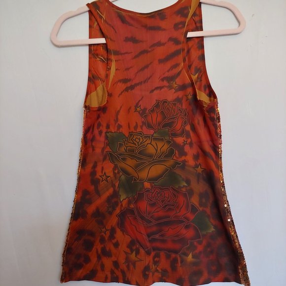 Lster womens red and black sequin floral pattern tank Large - Picture 2 of 8